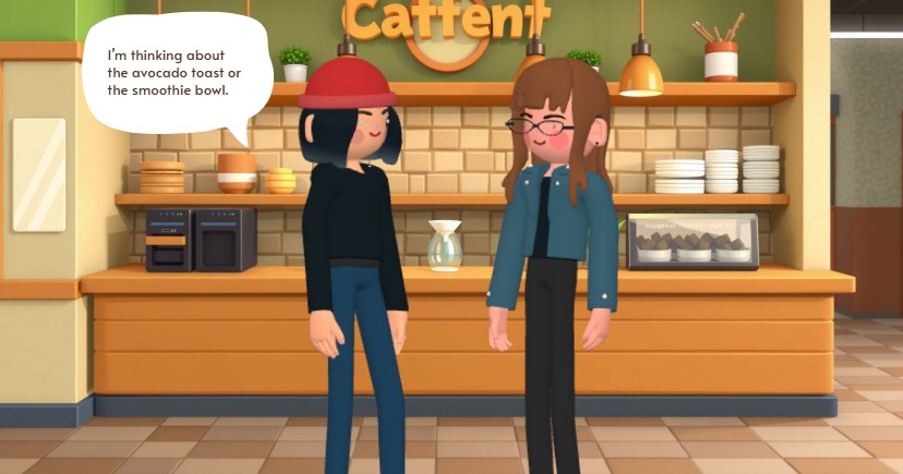 This is a snapshot of an animation produced by Visual Paradigm's animation maker. The animation is a story about a cafe - Pro