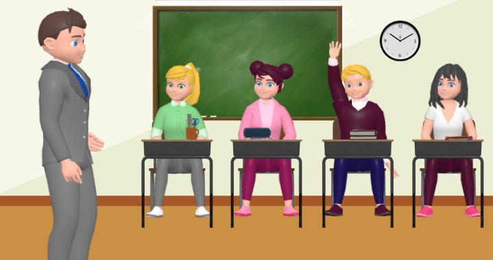 This is a snapshot of an animation produced by Visual Paradigm's animation maker. The animation is about a classroom. - Profe