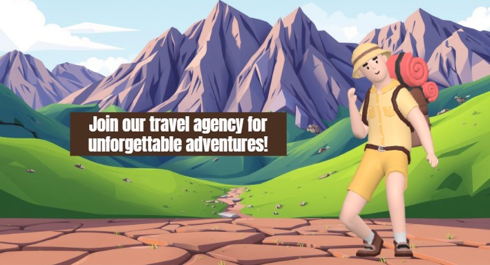 This is a snapshot of an animation produced by Visual Paradigm's animation maker. The animation is about a travel agency - Pr