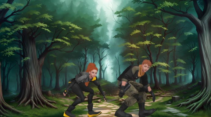 This is a snapshot of an animation produced by Visual Paradigm's animation maker. The animation is about an adventure in a fo