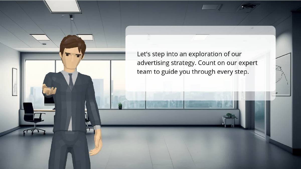 This is a snapshot of an animation produced by Visual Paradigm's animation maker. The animation is about a marketing company