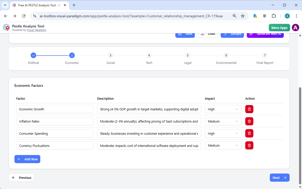 Step 2 of the Visual Paradigm AI-Powered PESTLE Analysis Tool. - Professional online diagram maker tool