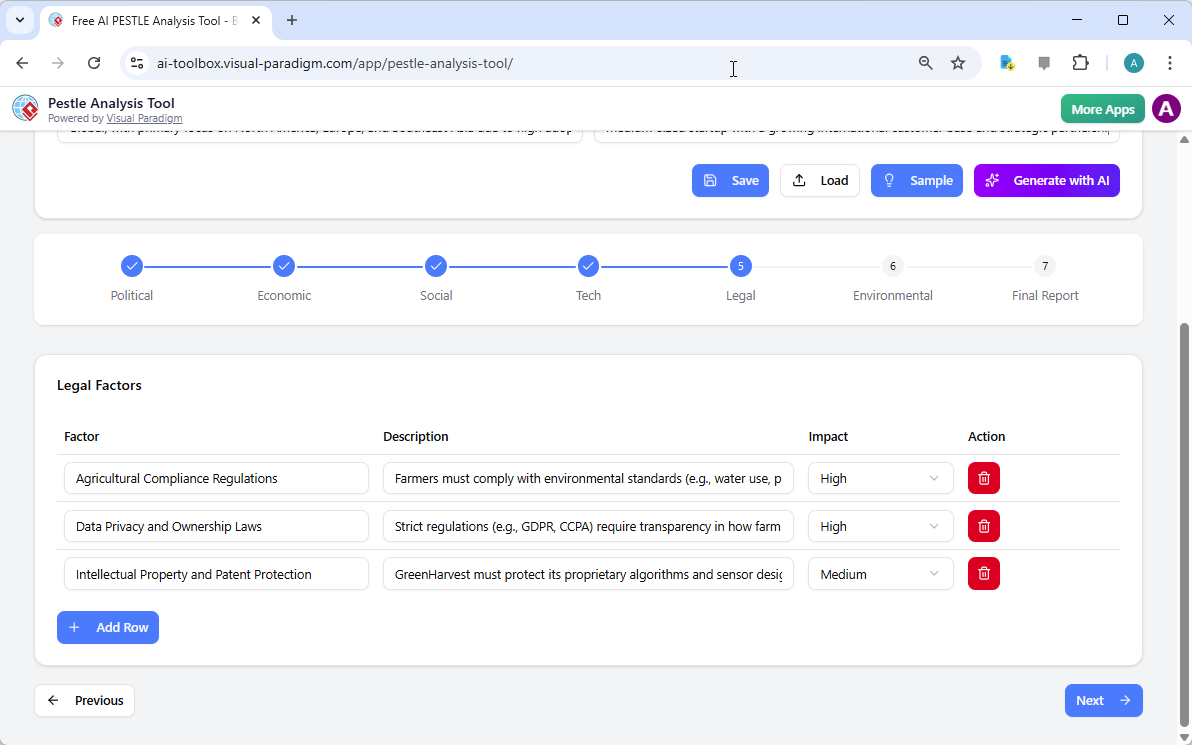 Step 5 of the Visual Paradigm AI-Powered PESTLE Analysis Tool. - Professional online diagram maker tool