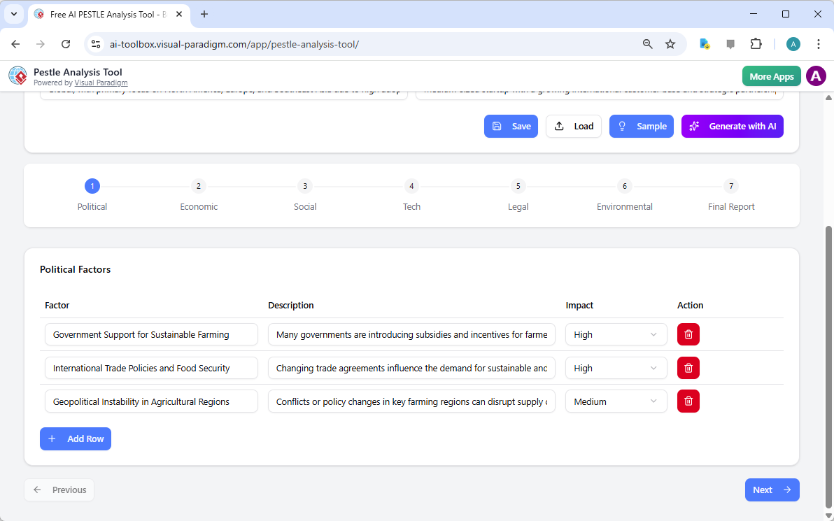 Step 1 of Visual Paradigm AI-Powered PESTLE Analysis Tool. - Professional online diagram maker tool