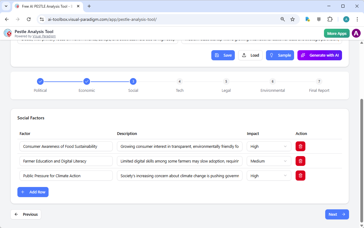 Step 3 of the Visual Paradigm AI-Powered PESTLE Analysis Tool. - Professional online diagram maker tool
