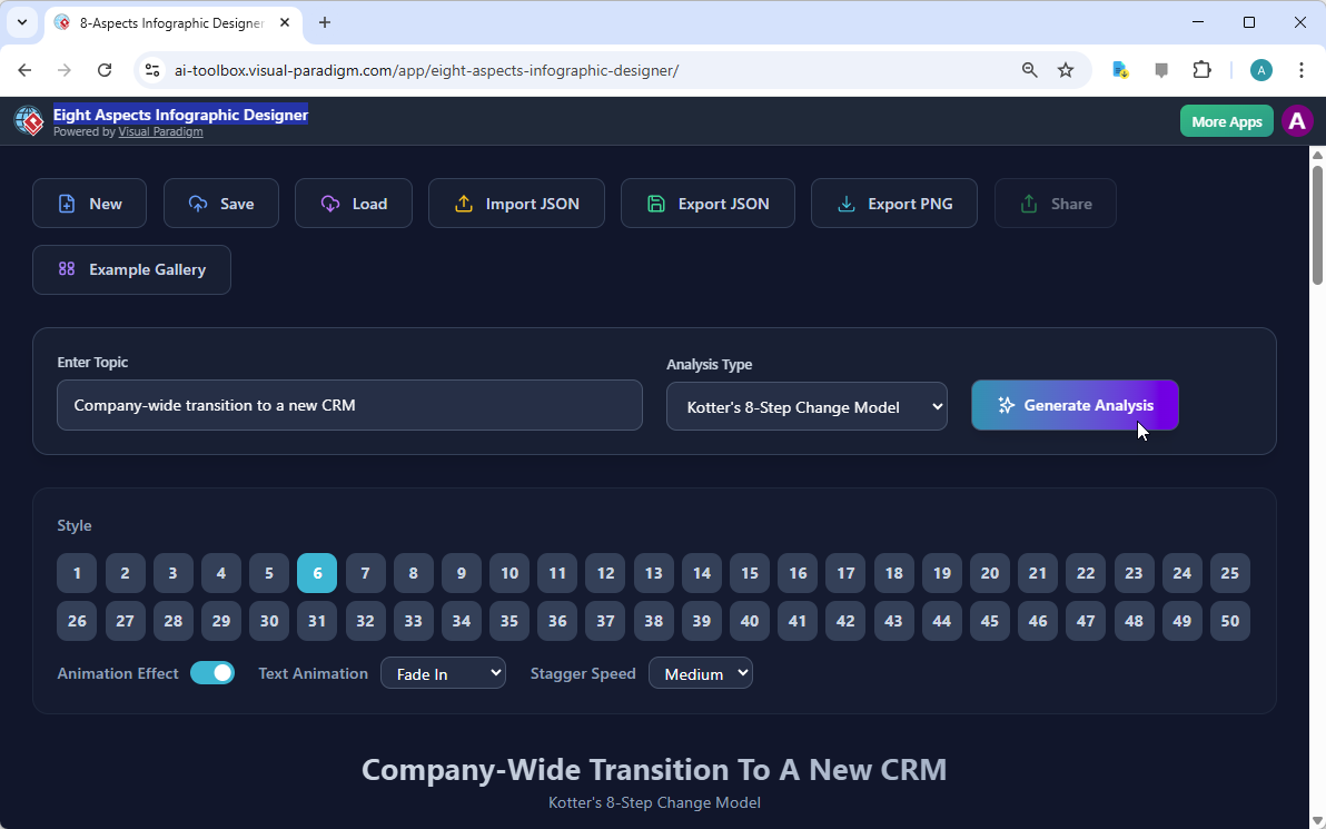 Visual Paradigm’s AI-Powered Eight Aspects Infographic Designer's landing screen, where users begin by entering a brief descr