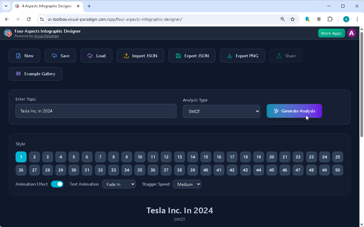 Visual Paradigm’s AI-Powered Four Aspects Infographic Designer's landing screen, where users begin by entering a brief descri