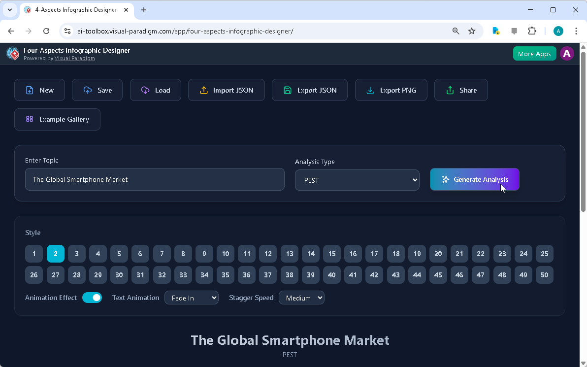 Visual Paradigm’s AI-Powered Four Aspects Infographic Designer's landing screen, where users begin by entering a brief descri