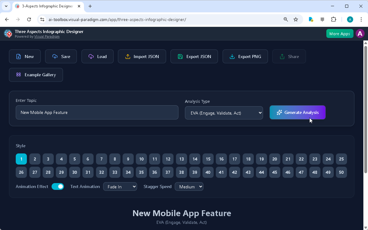 Visual Paradigm’s AI-Powered Three Aspects Infographic Designer's landing screen, where users begin by entering a brief descr
